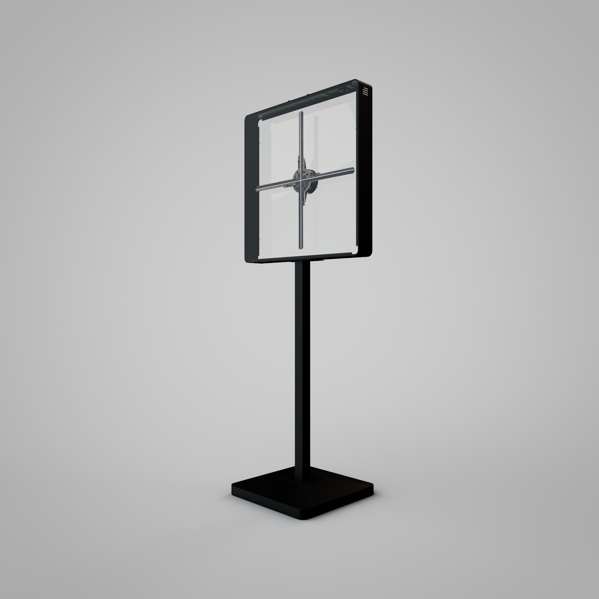 Square Acrylic Case on Flat Base Stand with L4 25.5" Holographic Fan