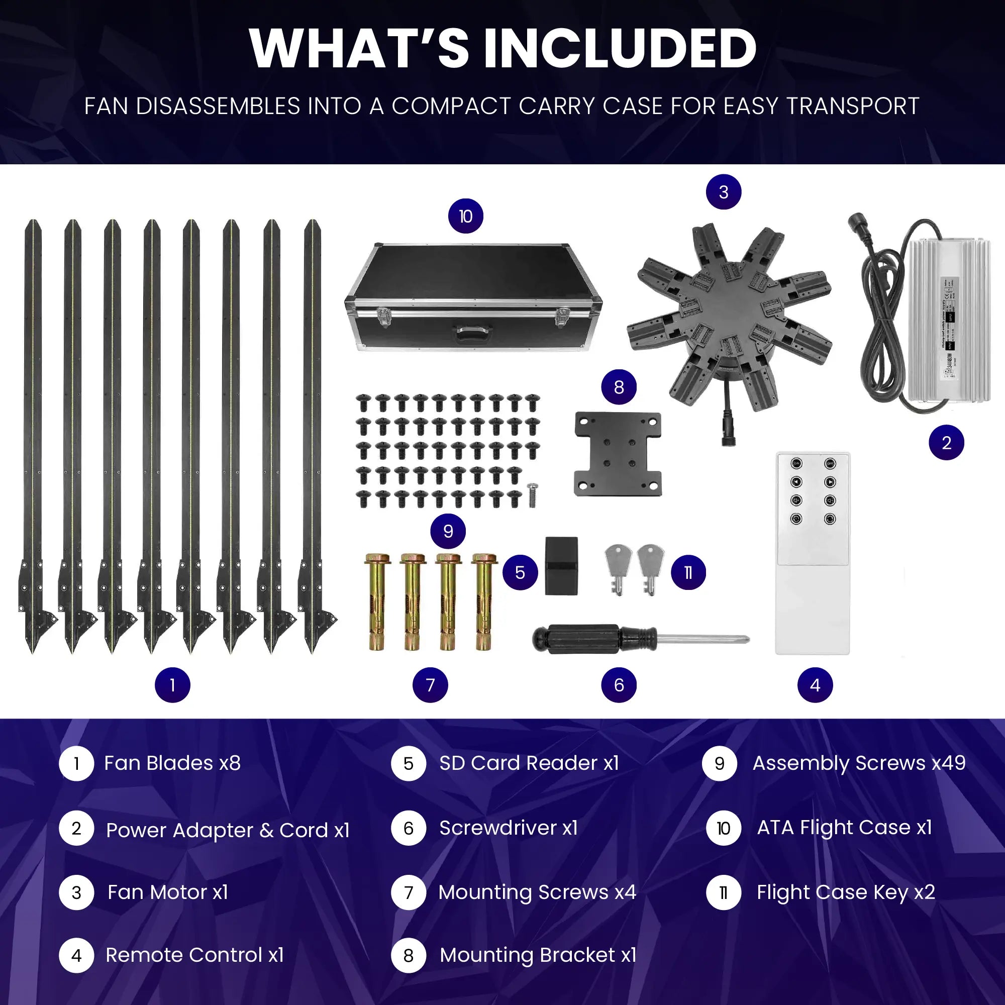 LUMINA L9 71" Holographic fan part list 